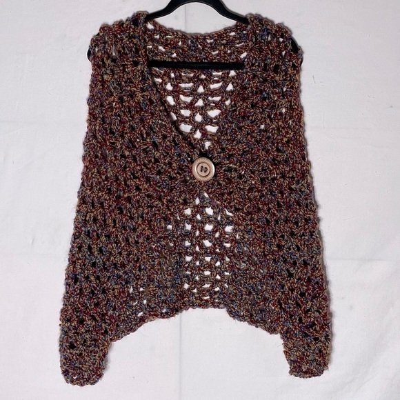 5/$25 Handmade Multicolour Yarn Open Knit Cape Style Poncho - Picture 11 of 11